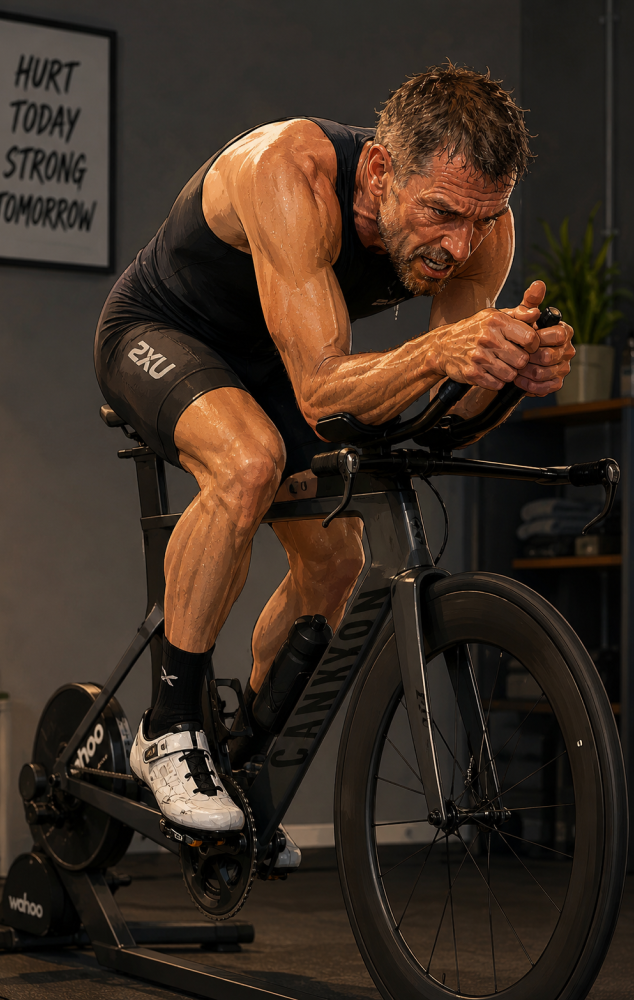Aero position stationary bike strength