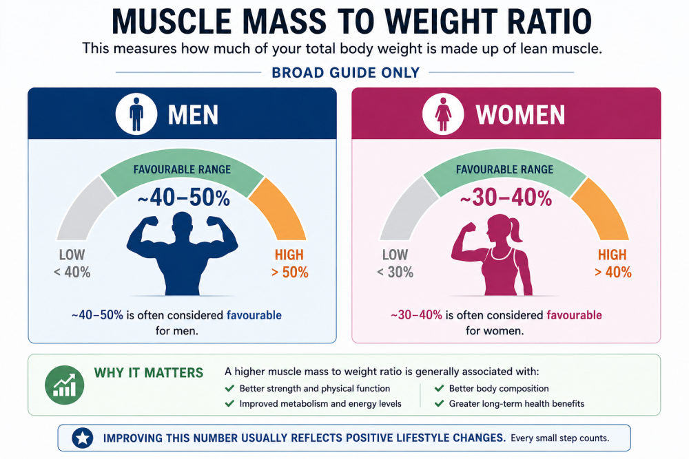 Muscle mass to weight ratio broad guide