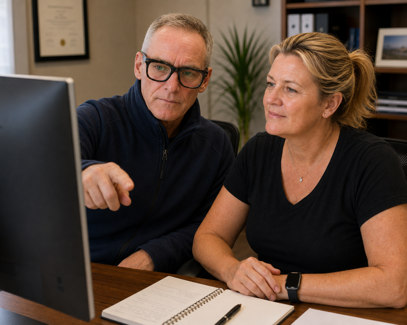 Brad Pamp and Elane reviewing health assessment results