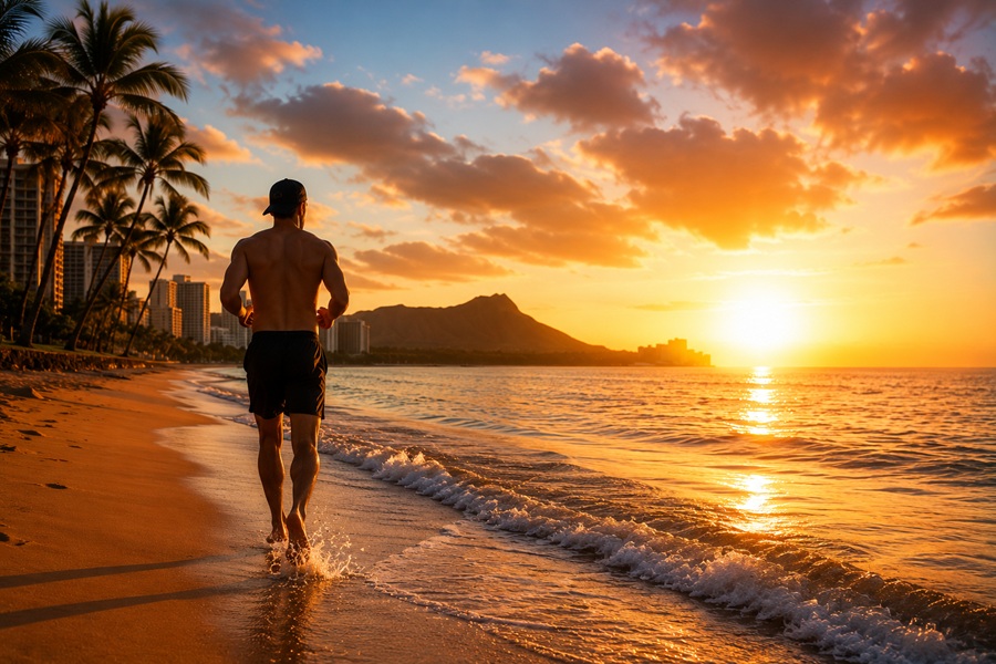 Hawaii sunrise jog along the water