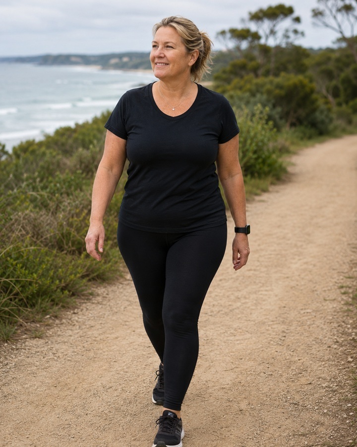Elane walking outdoors as part of her menopause movement plan