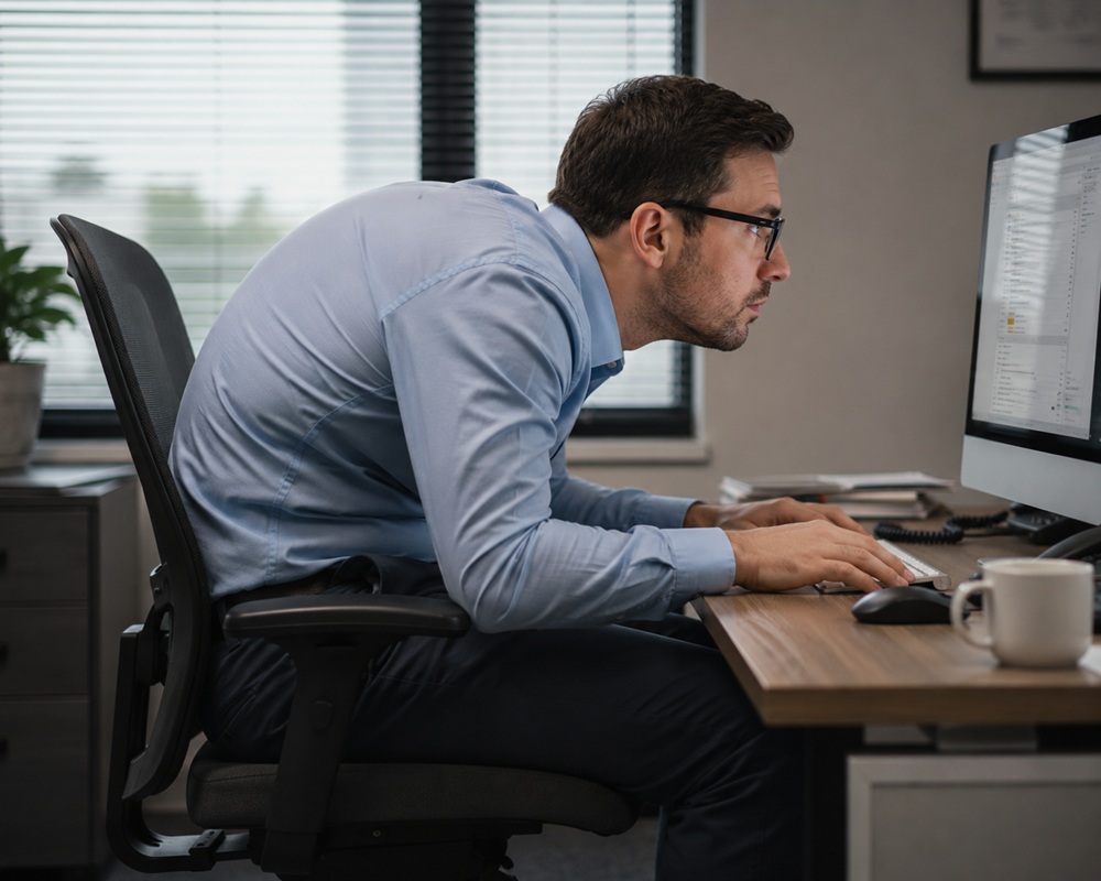 Poor sitting posture at office desk