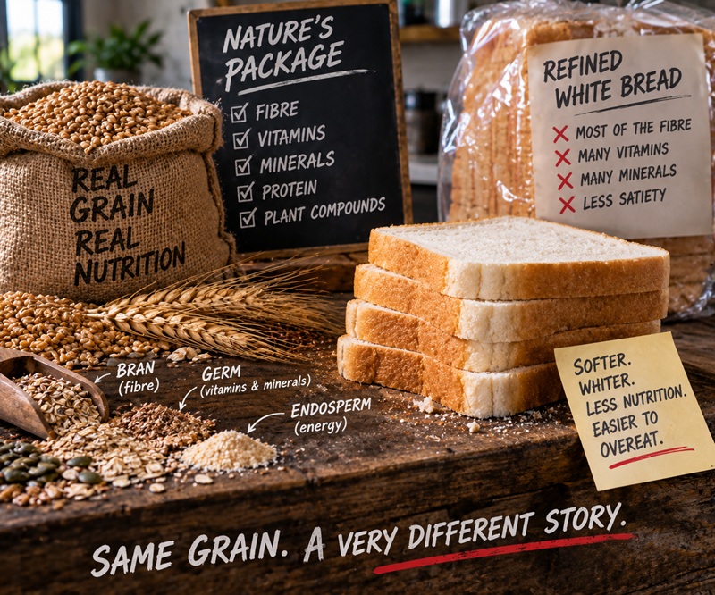 White bread compared with whole grains