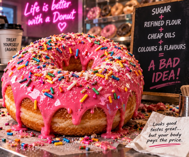Large pink iced doughnut