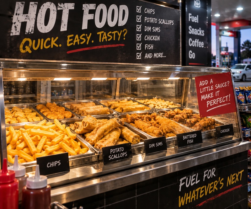 Bain-marie filled with fried takeaway food